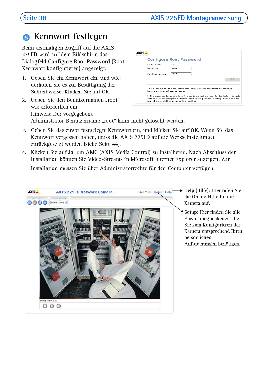 Axis Communications 225FD manual Kennwort festlegen 