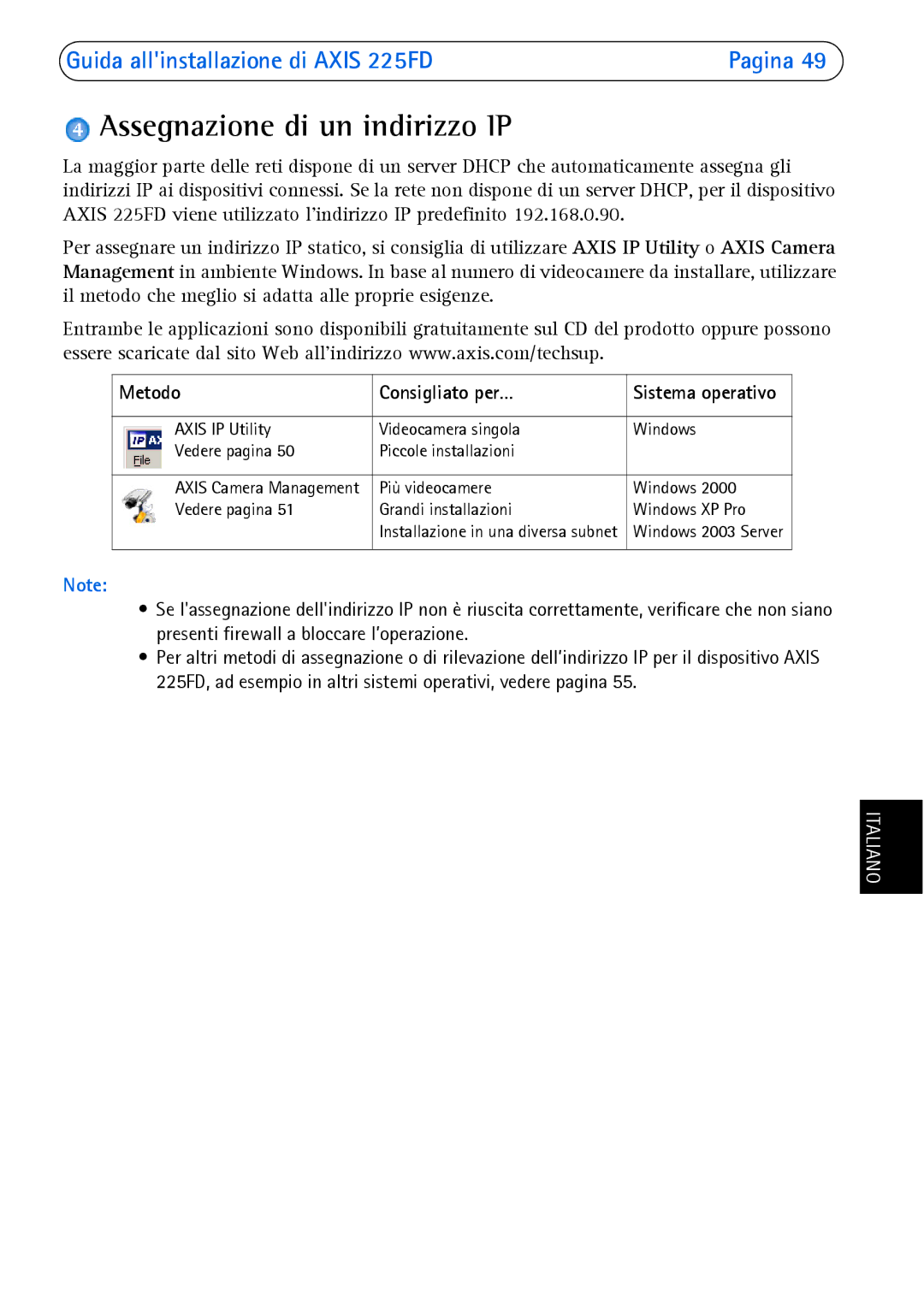 Axis Communications 225FD manual Assegnazione di un indirizzo IP, Metodo Consigliato per… 