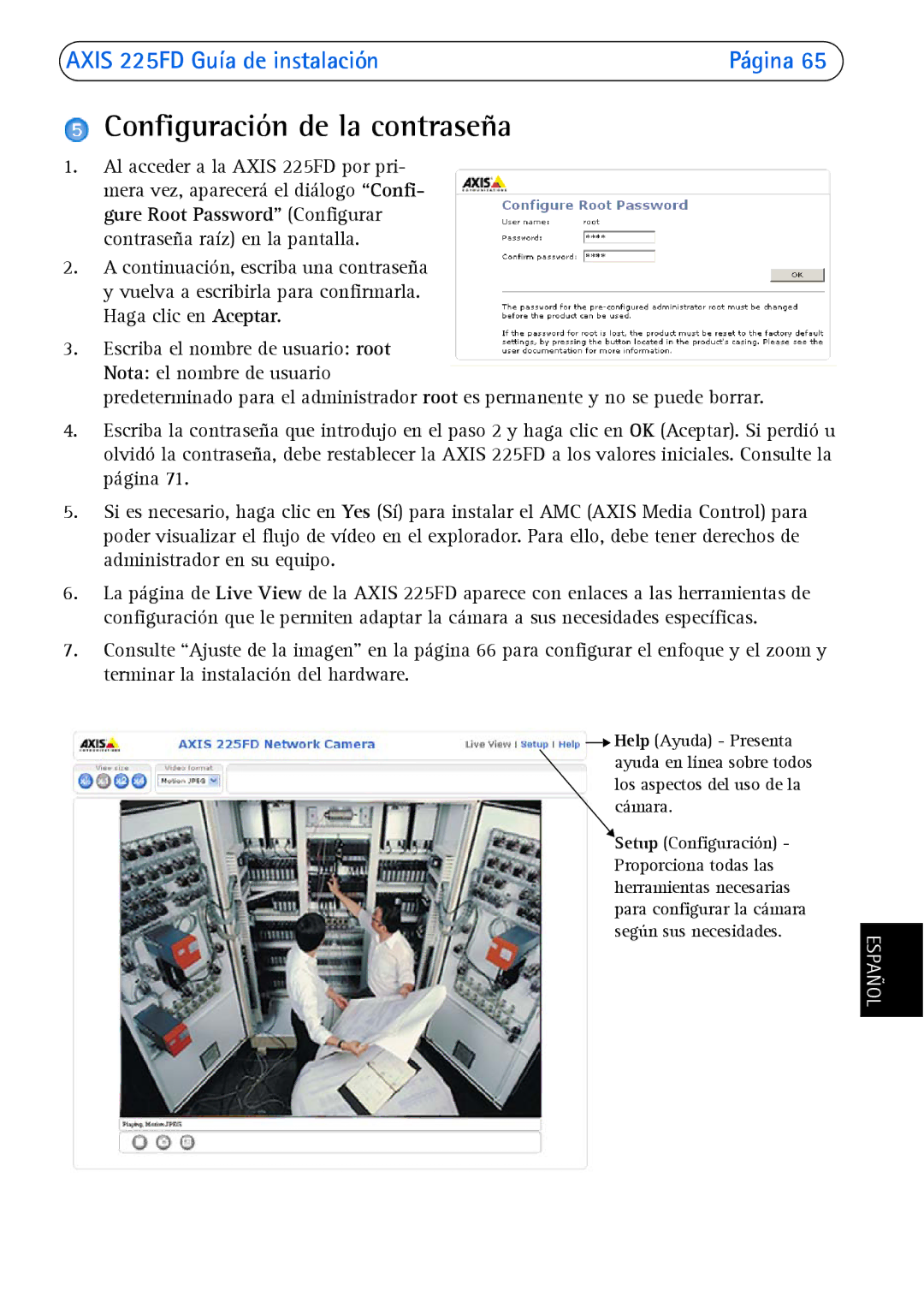 Axis Communications 225FD manual Configuración de la contraseña 