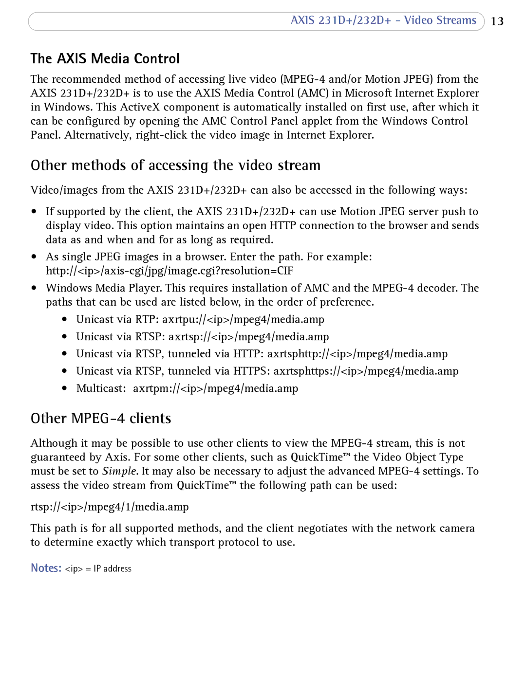 Axis Communications 231D+, 232d+ Axis Media Control, Other methods of accessing the video stream, Other MPEG-4 clients 