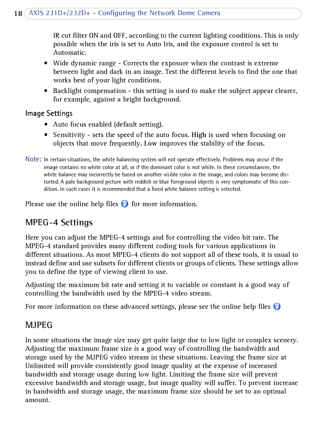 Axis Communications 232d+, 231D+ user manual MPEG-4 Settings, Mjpeg 