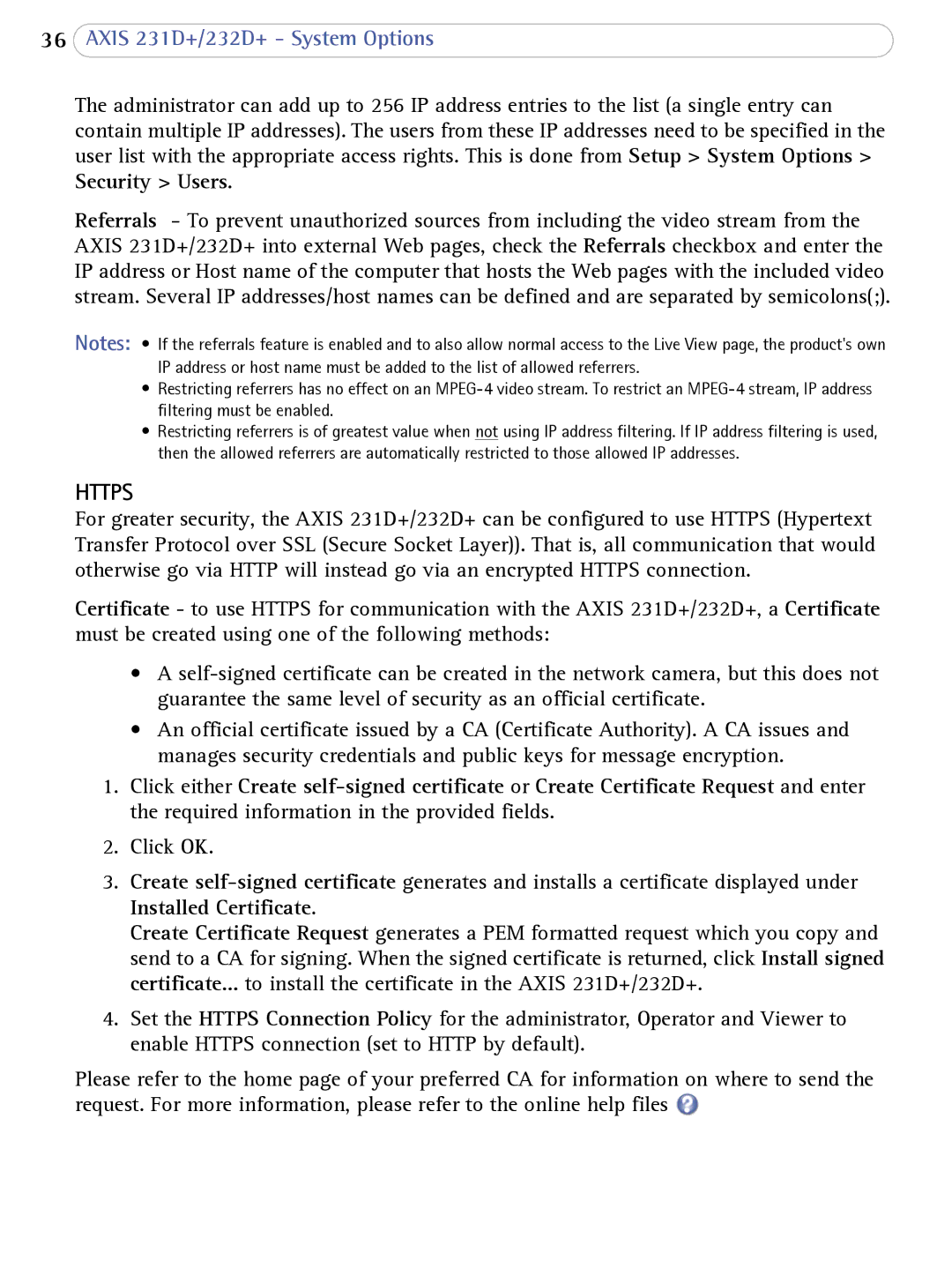 Axis Communications 232d+, 231D+ user manual Https 