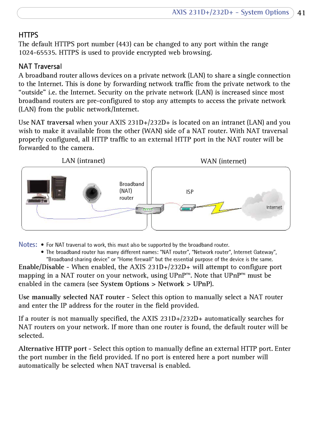 Axis Communications 231D+, 232d+ user manual NAT Traversal, WAN internet 