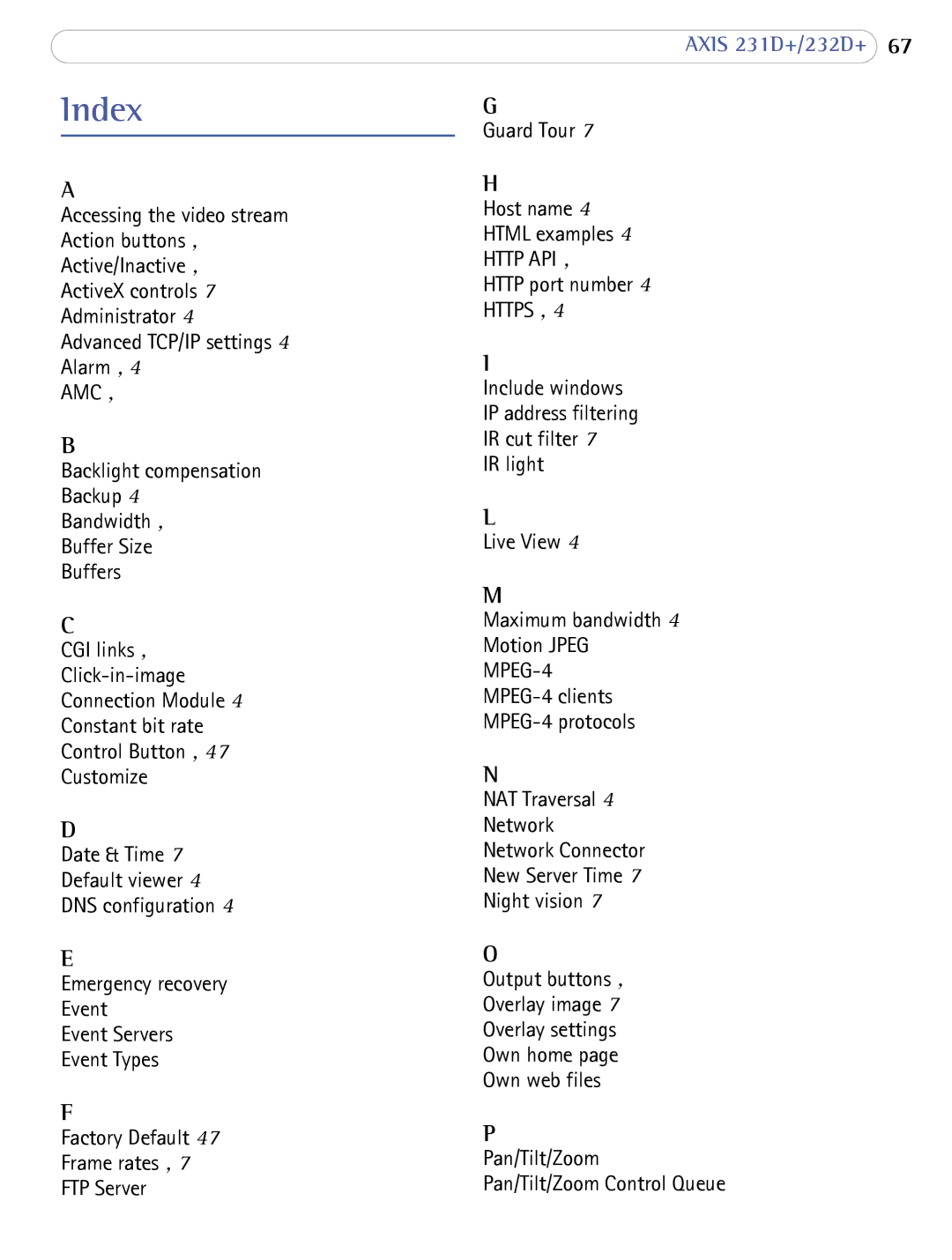 Axis Communications 231D+, 232d+ user manual Index 