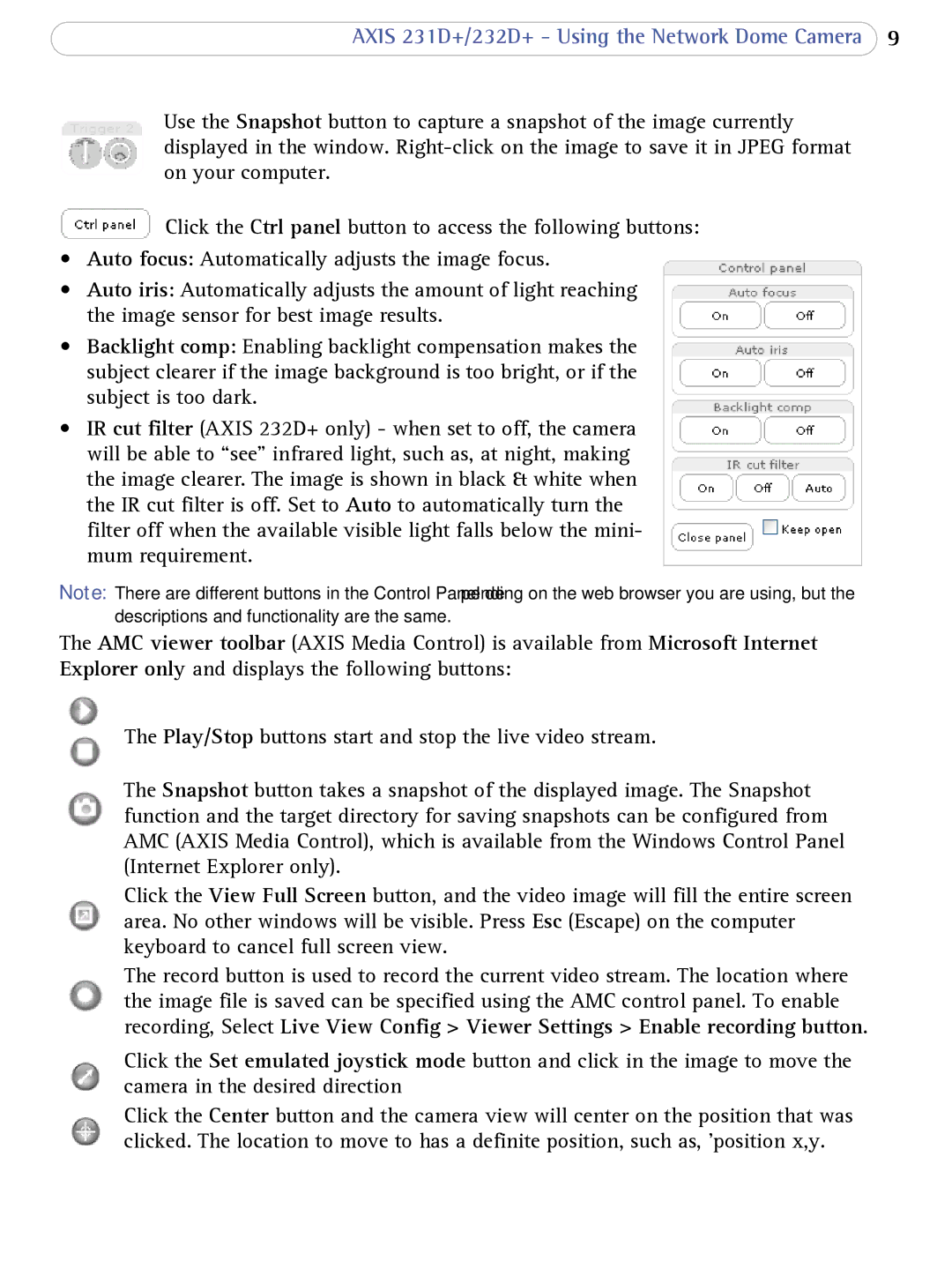 Axis Communications 232d+ user manual Axis 231D+/232D+ Using the Network Dome Camera 