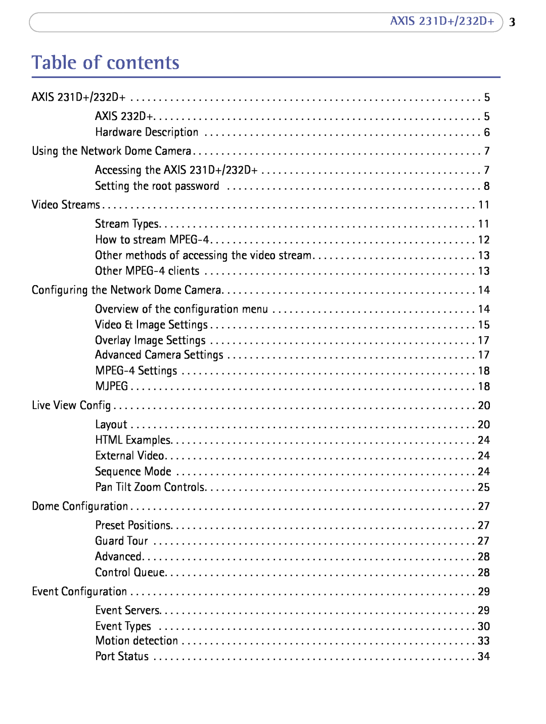 Axis Communications 232d+ user manual Table of contents, AXIS 231D+/232D+ 