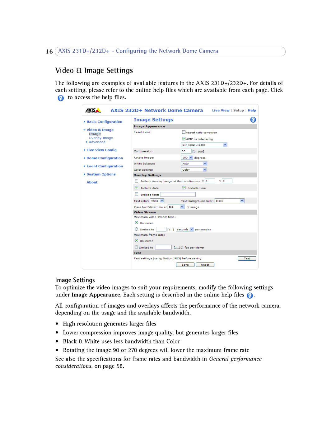 Axis Communications 232d+ user manual Video & Image Settings 