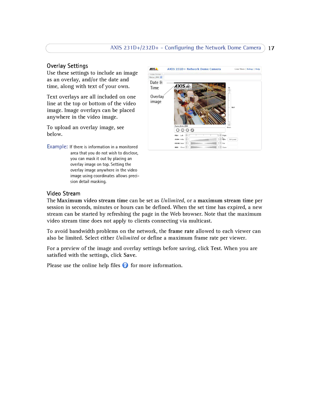 Axis Communications 232d+ user manual Overlay Settings, Video Stream 