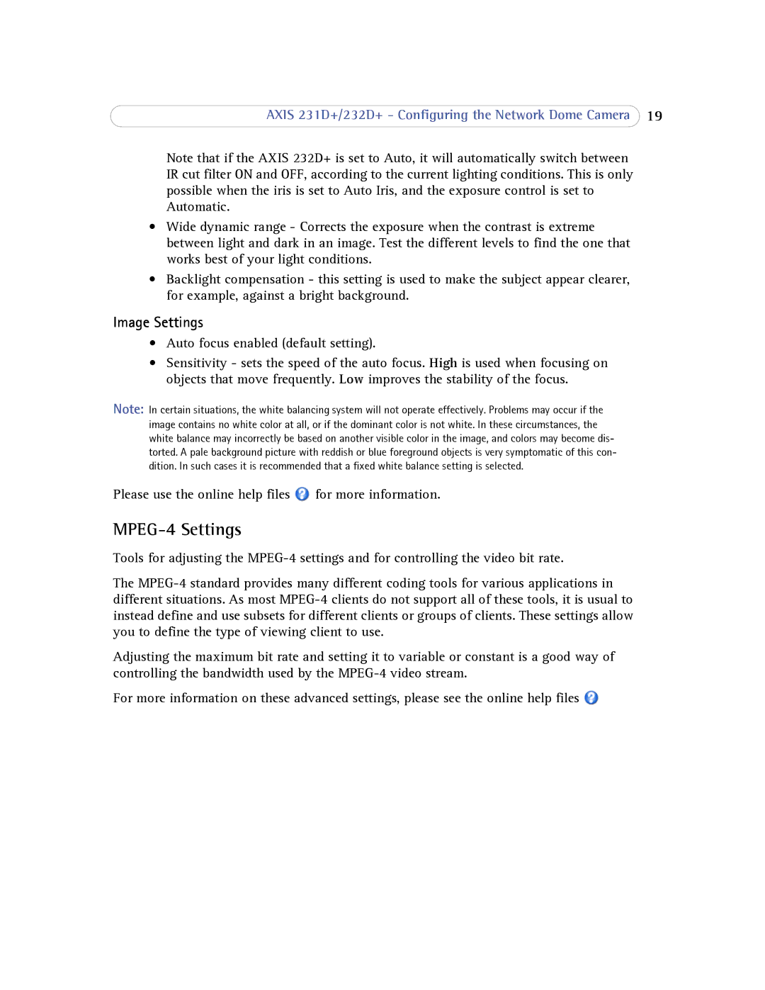 Axis Communications 232d+ user manual MPEG-4 Settings, Image Settings 