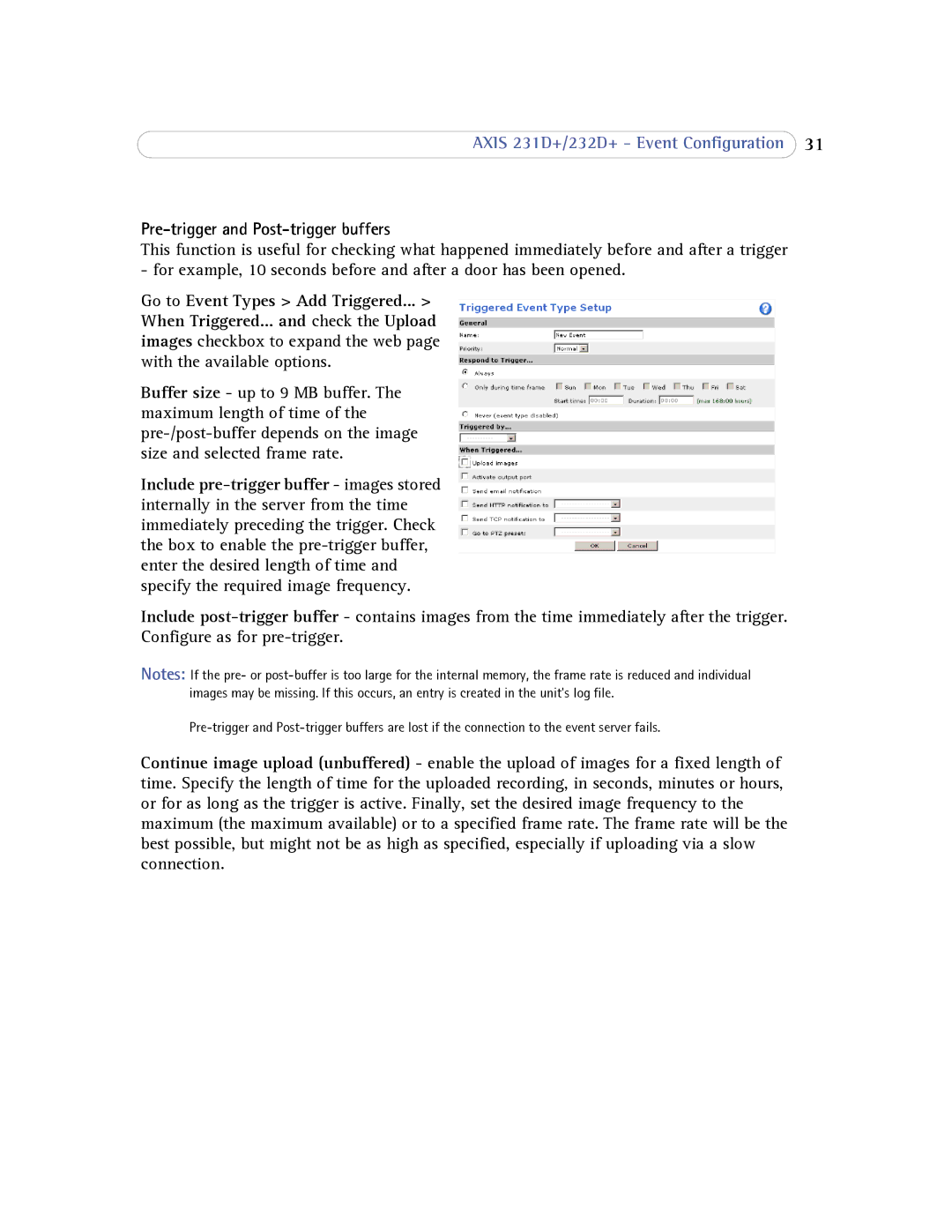 Axis Communications 232d+ user manual Pre-trigger and Post-trigger buffers 