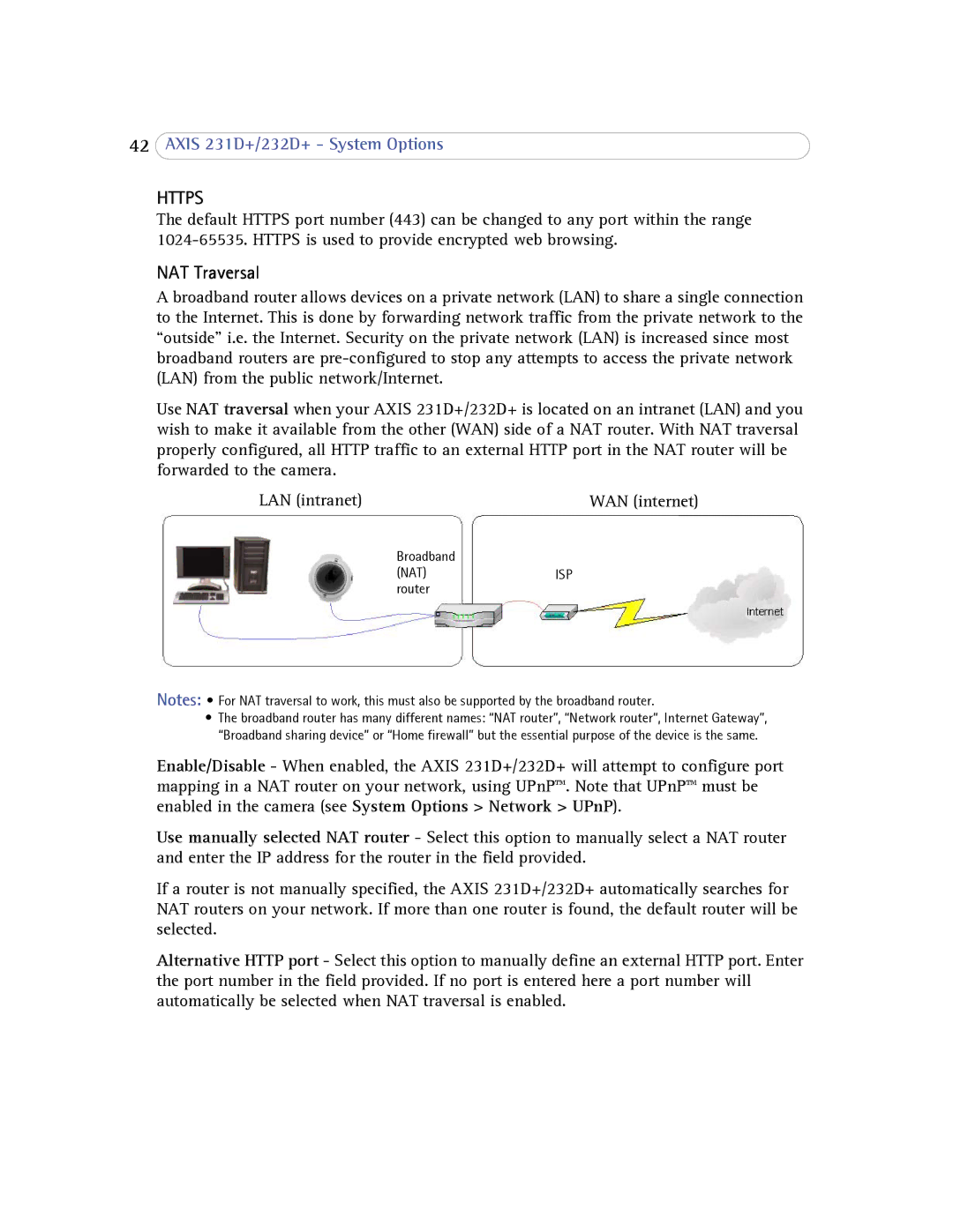 Axis Communications 232d+ user manual NAT Traversal, WAN internet 