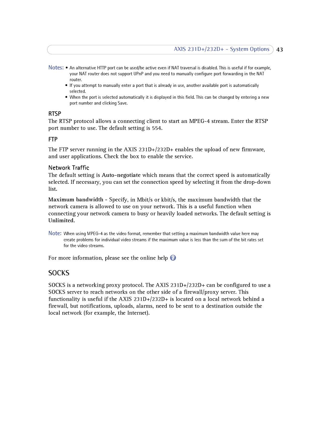 Axis Communications 232d+ user manual Rtsp, Network Traffic 