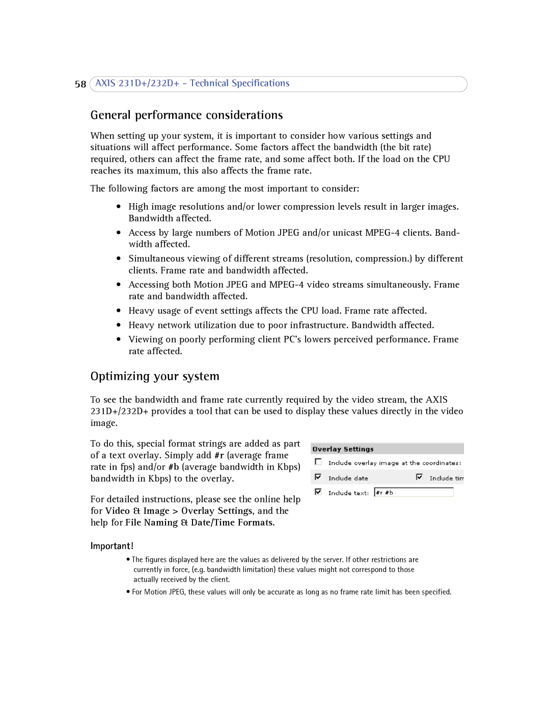 Axis Communications 232d+ user manual General performance considerations, Optimizing your system 