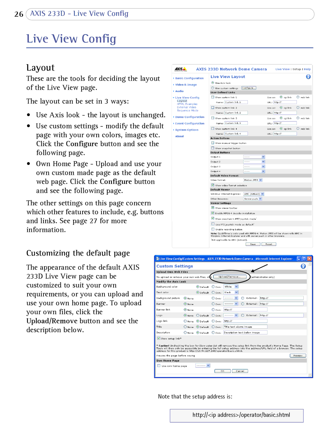 Axis Communications 233D user manual Live View Config, Layout 