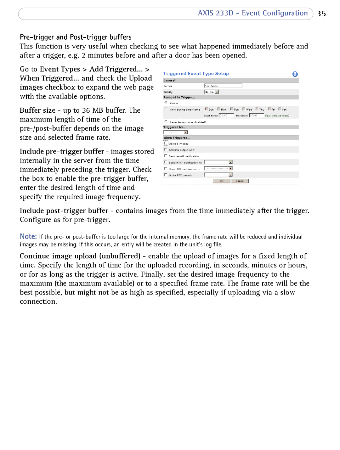 Axis Communications 233D user manual Pre-trigger and Post-trigger buffers 