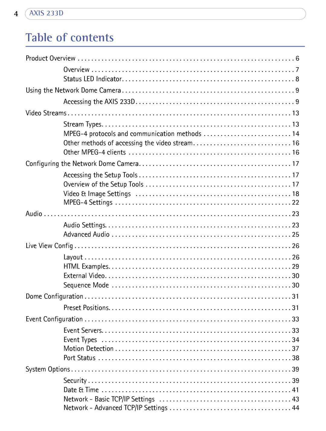 Axis Communications 233D user manual Table of contents 