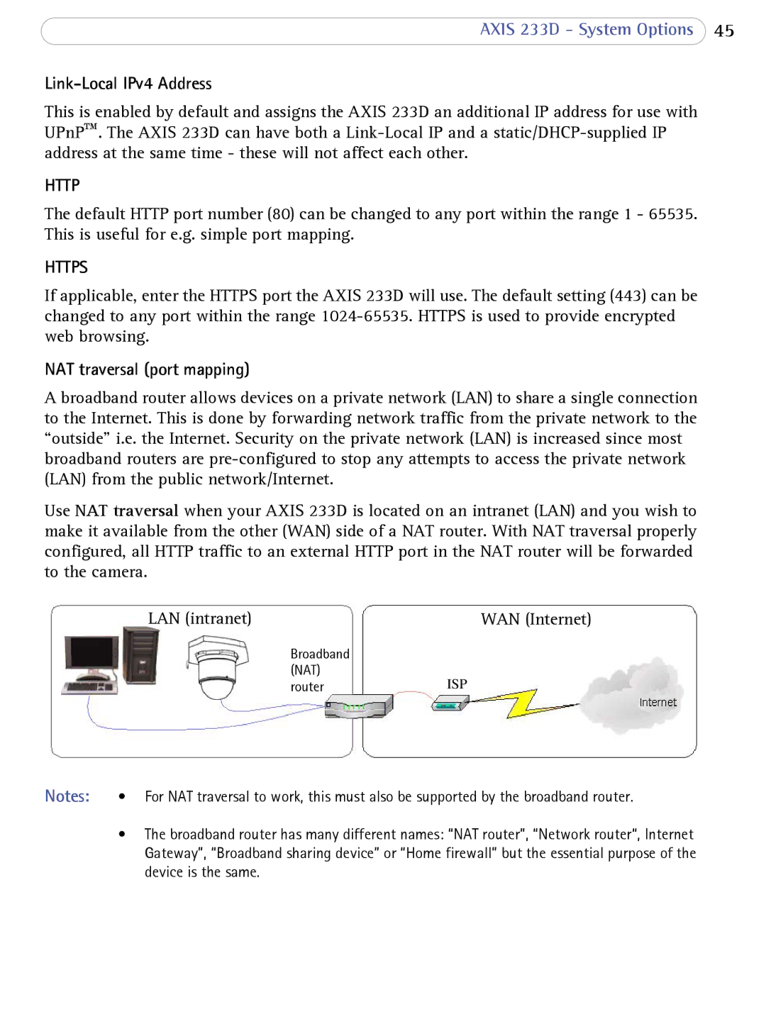 Axis Communications 233D user manual Link-Local IPv4 Address, NAT traversal port mapping 