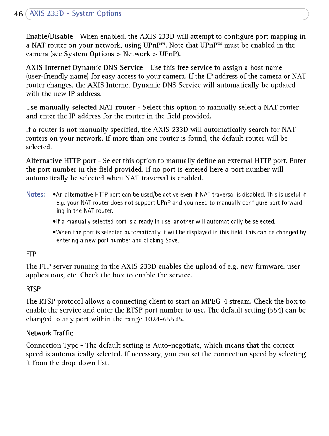 Axis Communications 233D user manual Ftp, Network Traffic 