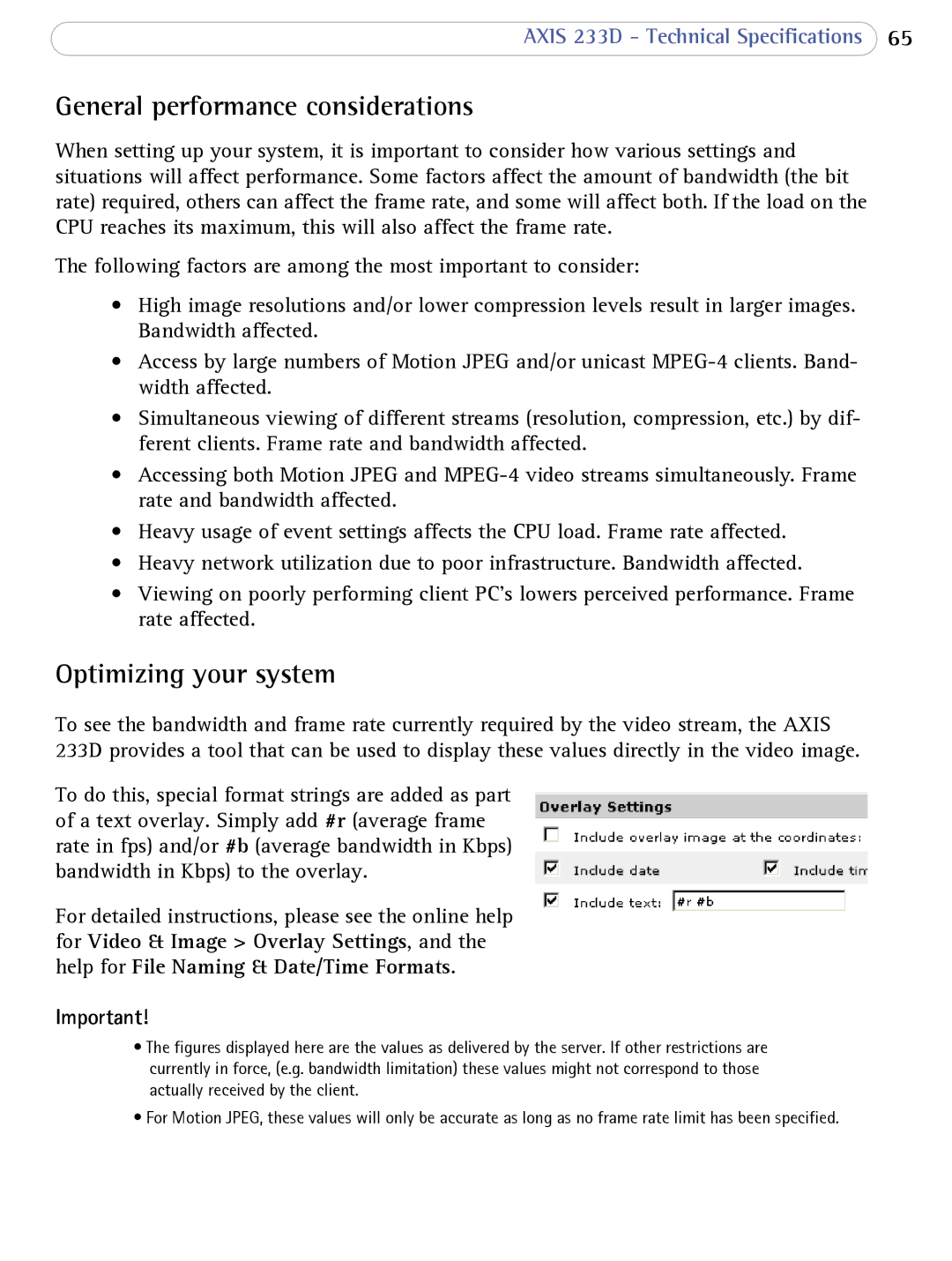 Axis Communications 233D user manual General performance considerations, Optimizing your system 