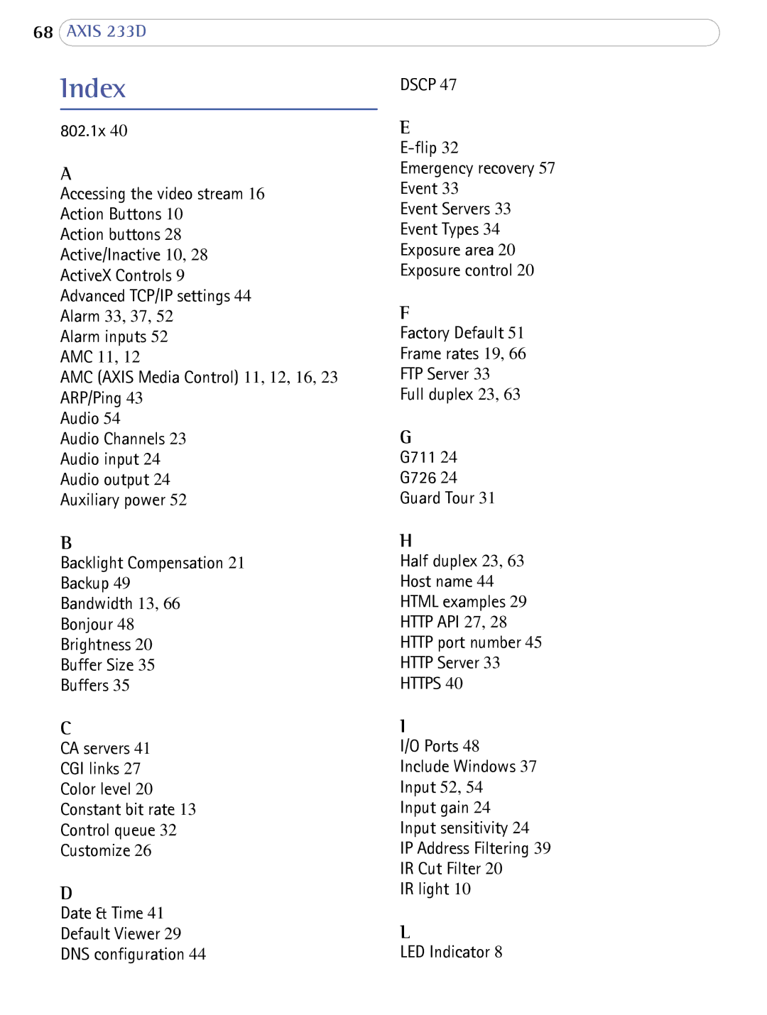 Axis Communications 233D user manual Index, 802.1x 