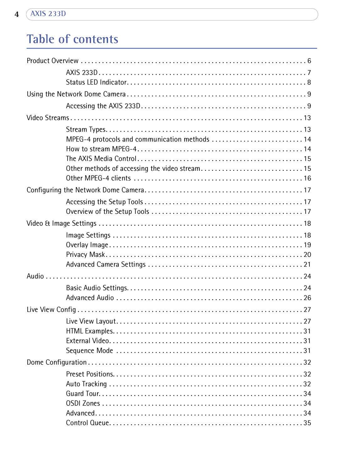 Axis Communications 233D user manual Table of contents 