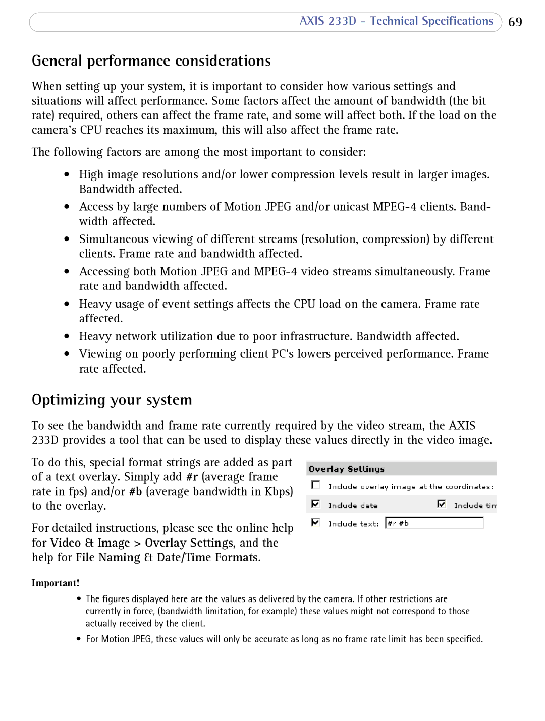 Axis Communications 233D user manual General performance considerations, Optimizing your system 