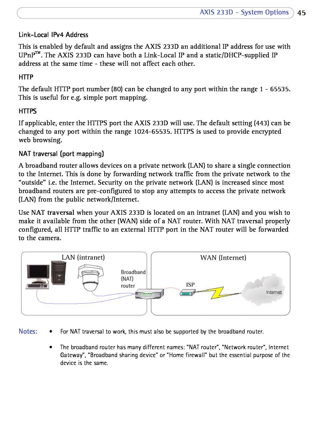 Axis Communications Link-Local IPv4 Address, NAT traversal port mapping, AXIS 233D - System Options, Https 
