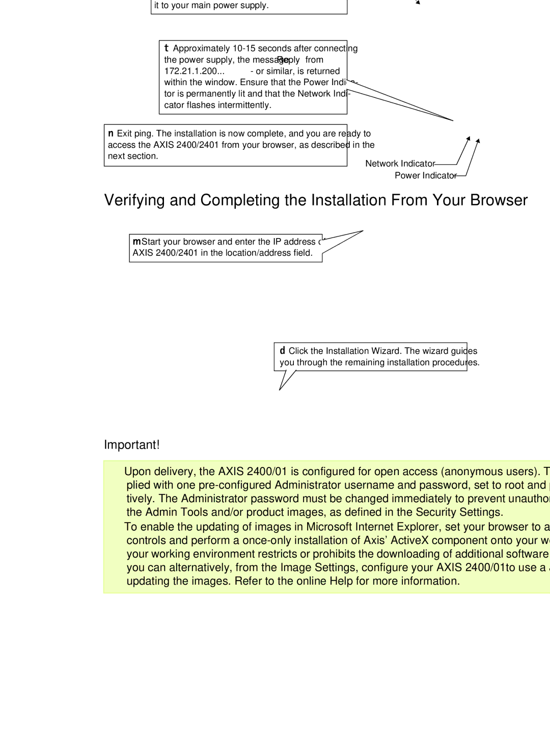 Axis Communications 2400, 2401 manual Verifying and Completing the Installation From Your Browser 