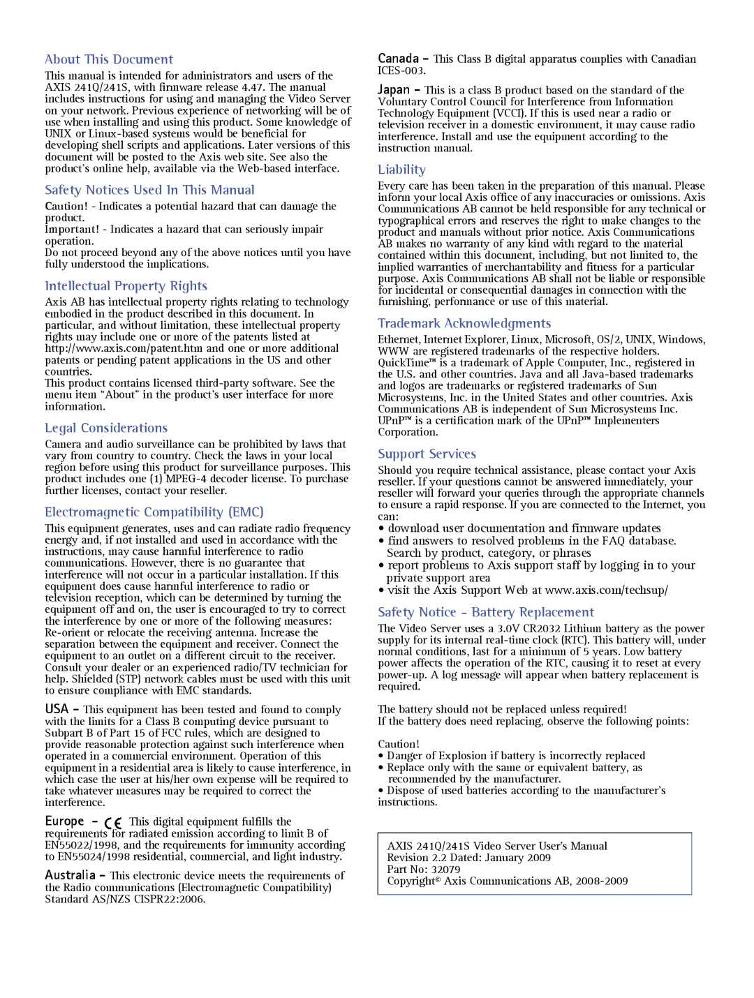 Axis Communications 241Q user manual About This Document 