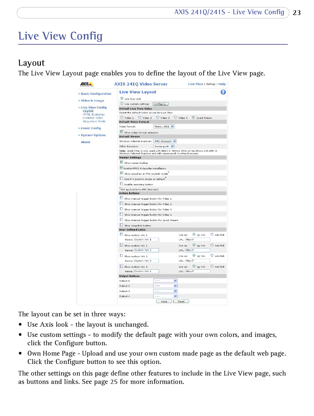 Axis Communications 241Q user manual Live View Config, Layout 