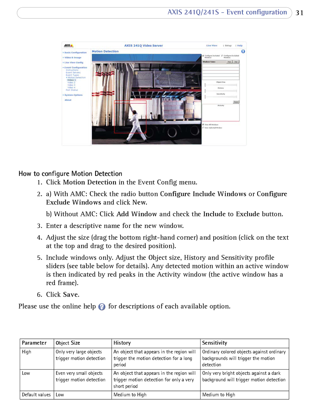 Axis Communications 241Q user manual How to configure Motion Detection, Object Size 