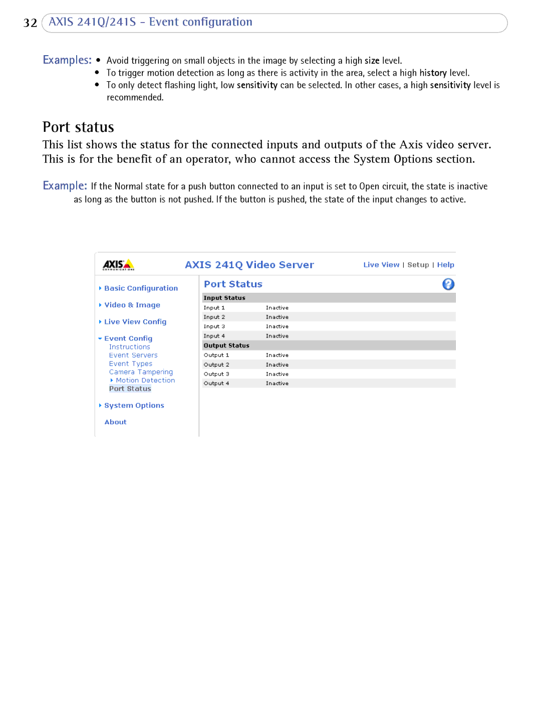 Axis Communications 241Q user manual Port status 