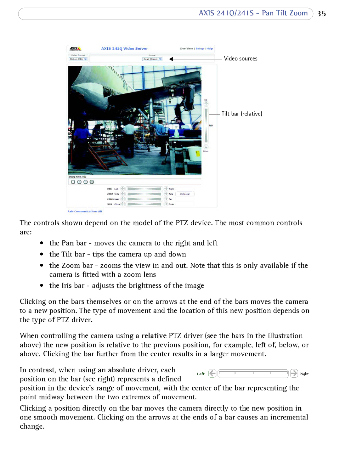 Axis Communications 241Q user manual Video sources Tilt bar relative 