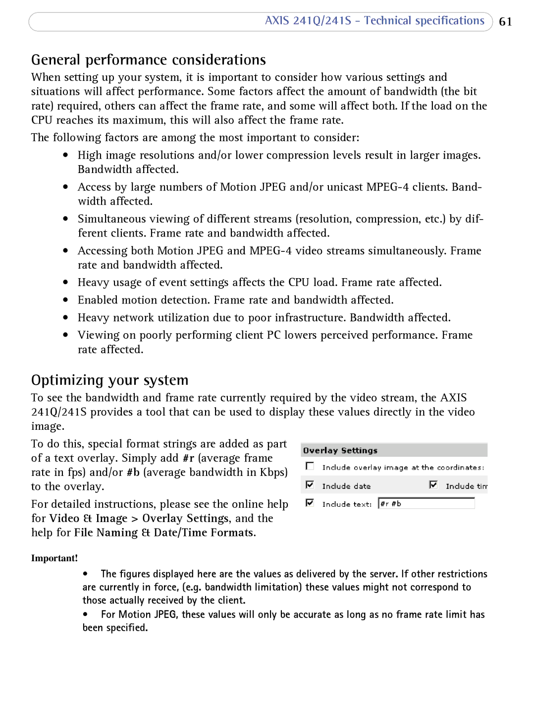 Axis Communications 241Q user manual General performance considerations, Optimizing your system 