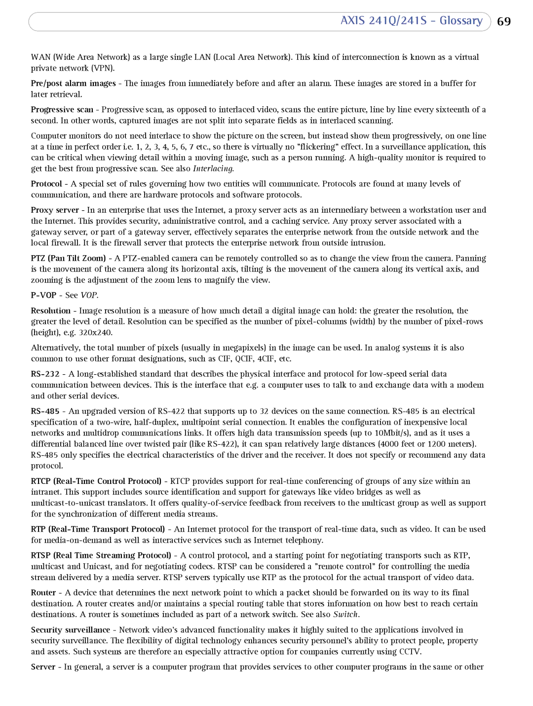 Axis Communications user manual Axis 241Q/241S Glossary 