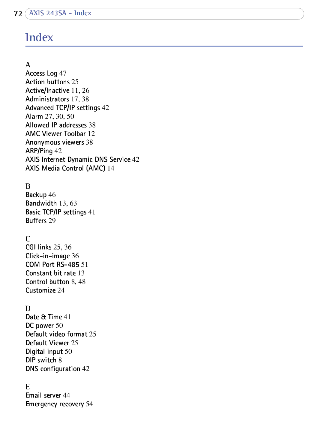 Axis Communications 241Q user manual Index 