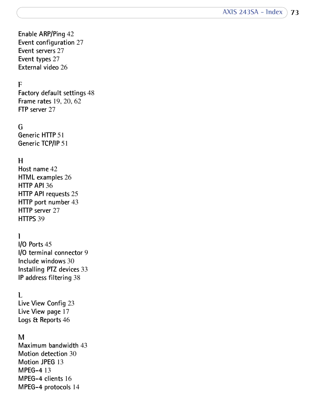 Axis Communications 241Q user manual Http API requests Http port number Http server 