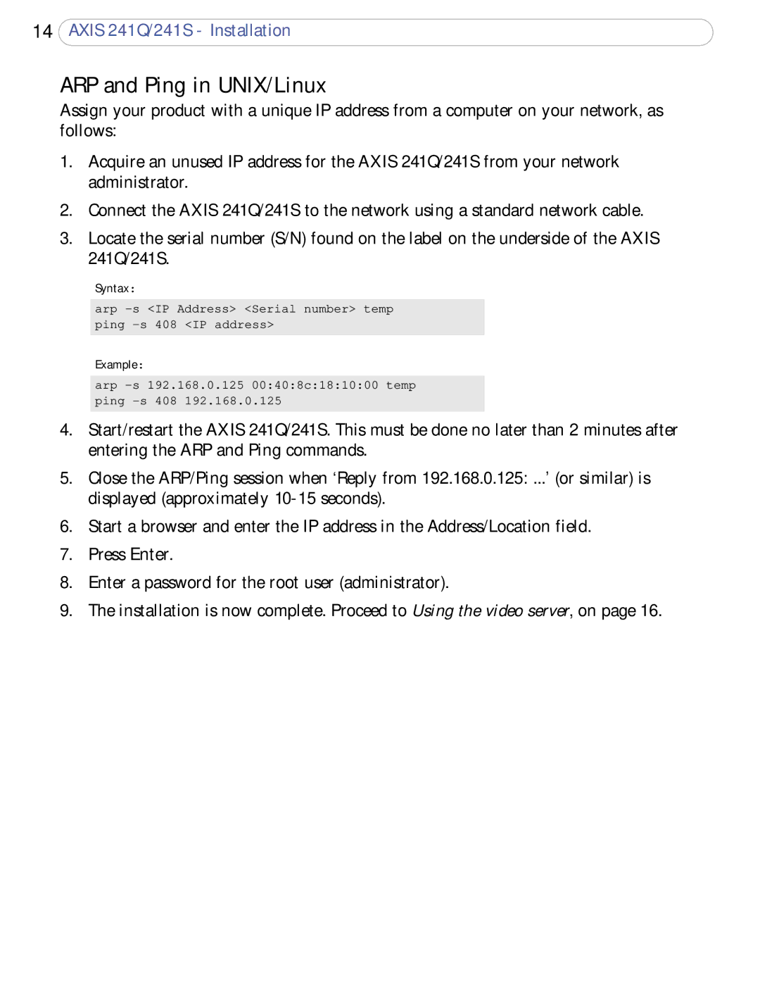 Axis Communications 241S, 241Q user manual ARP and Ping in UNIX/Linux 