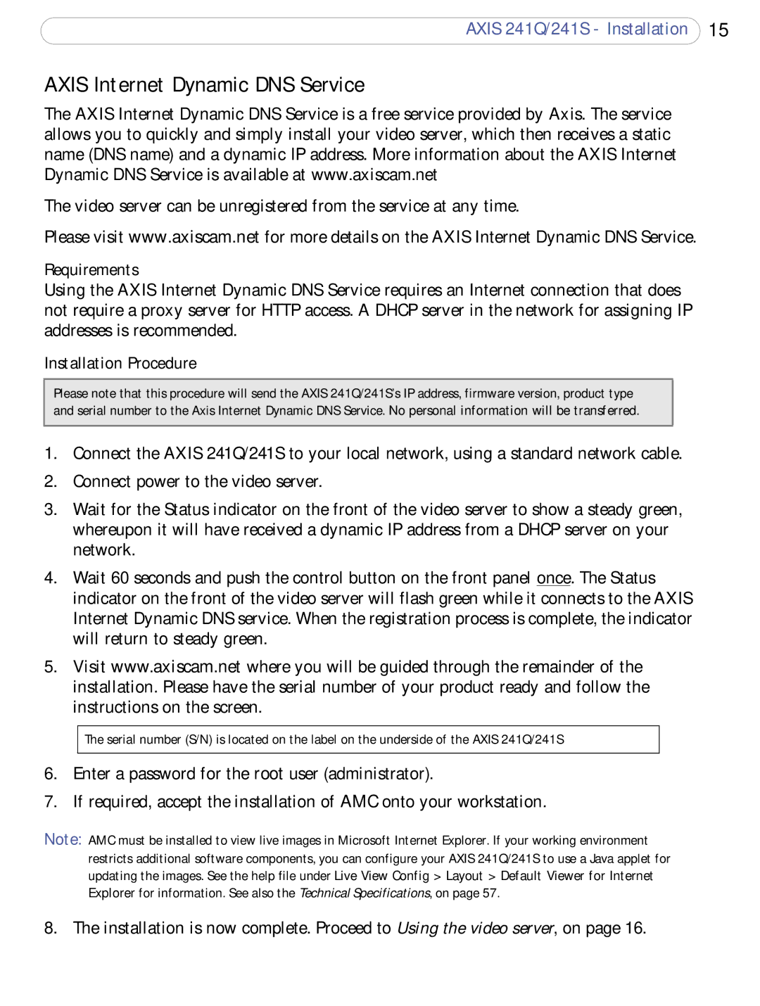 Axis Communications 241Q, 241S user manual Axis Internet Dynamic DNS Service, Requirements, Installation Procedure 