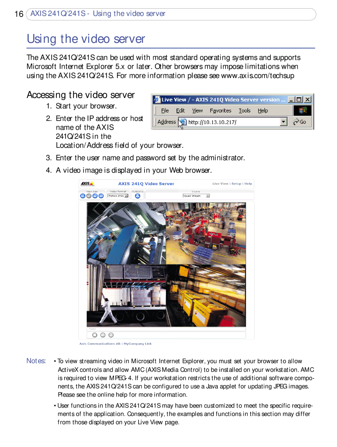 Axis Communications 241S, 241Q user manual Using the video server, Accessing the video server 