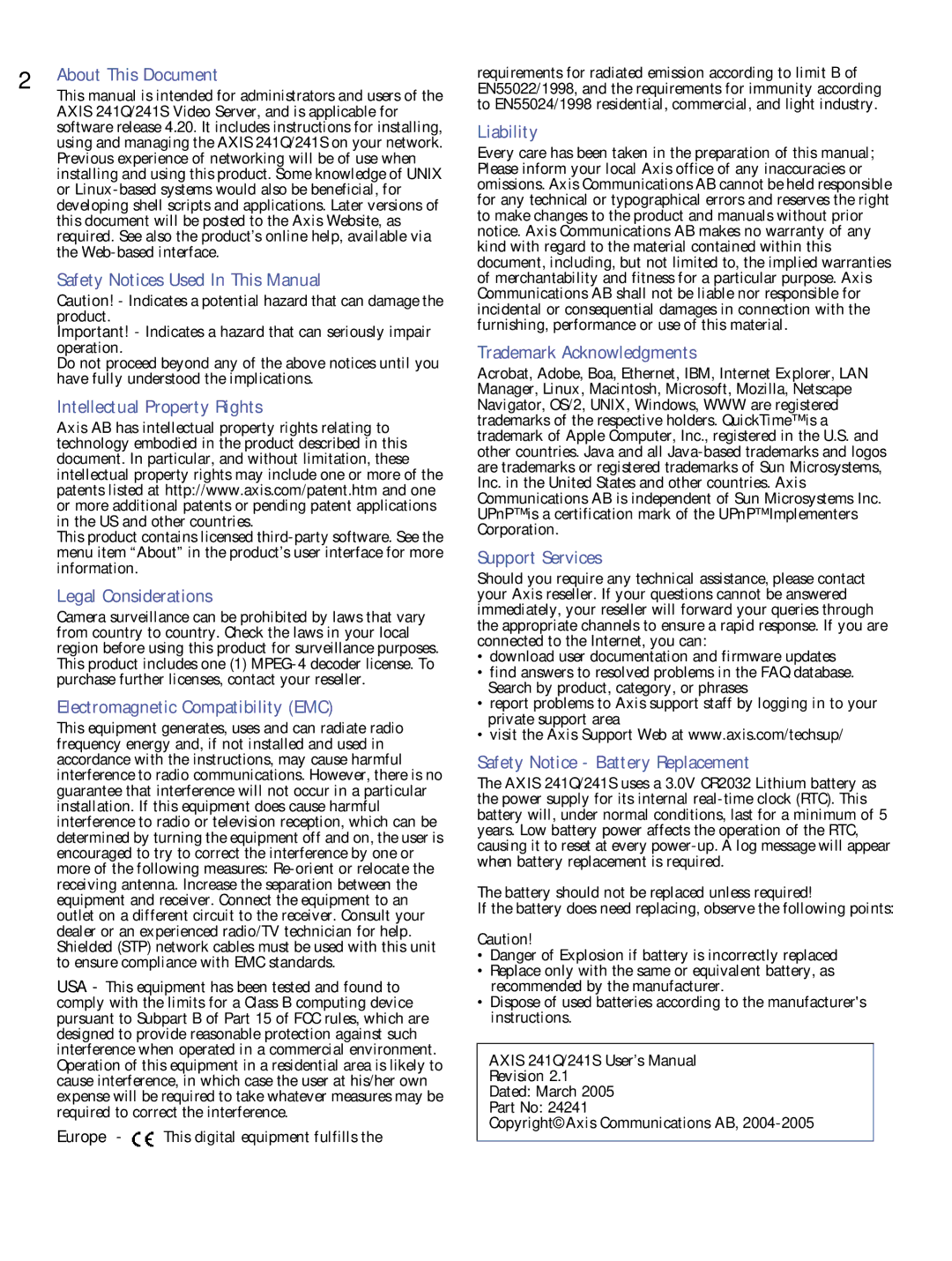 Axis Communications 241S, 241Q user manual About This Document 