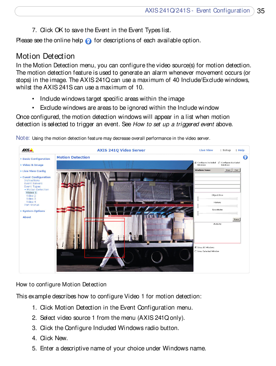 Axis Communications 241Q How to configure Motion Detection, Click Motion Detection in the Event Configuration menu 