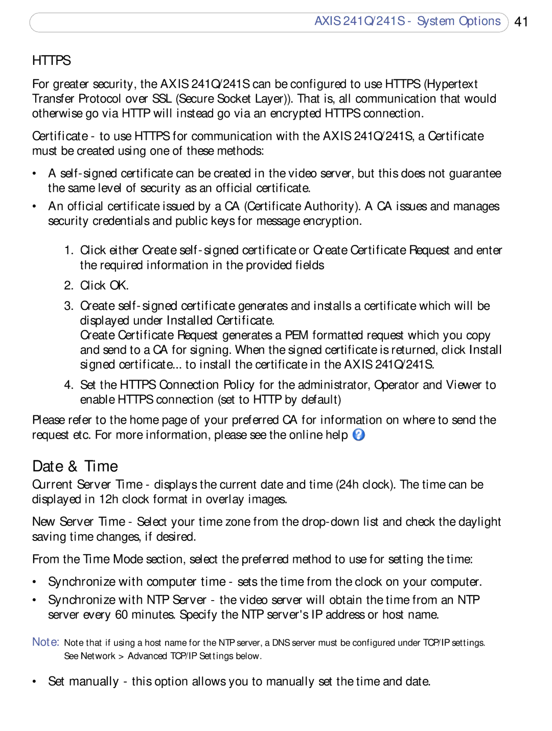 Axis Communications 241Q, 241S user manual Date & Time, Https 