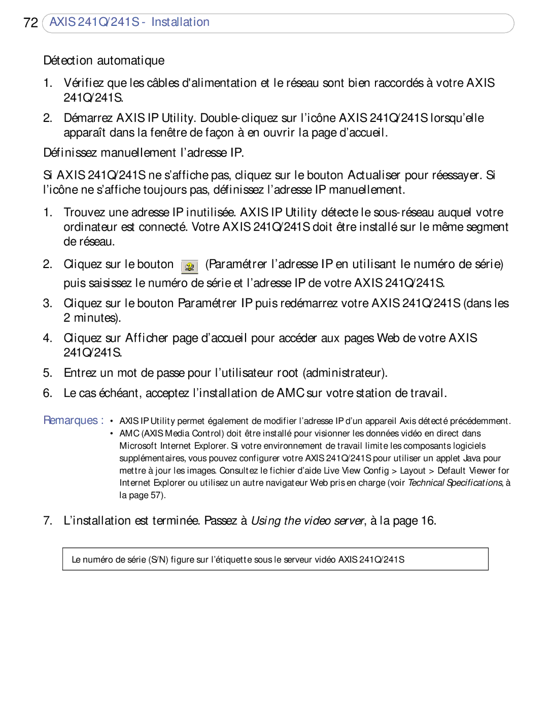 Axis Communications 241S, 241Q user manual Détection automatique, Définissez manuellement l’adresse IP 