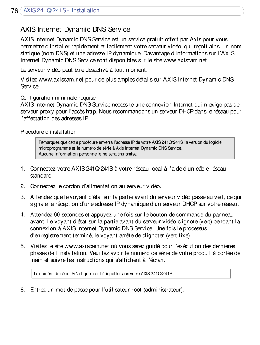 Axis Communications 241S, 241Q user manual Configuration minimale requise, Procédure d’installation 