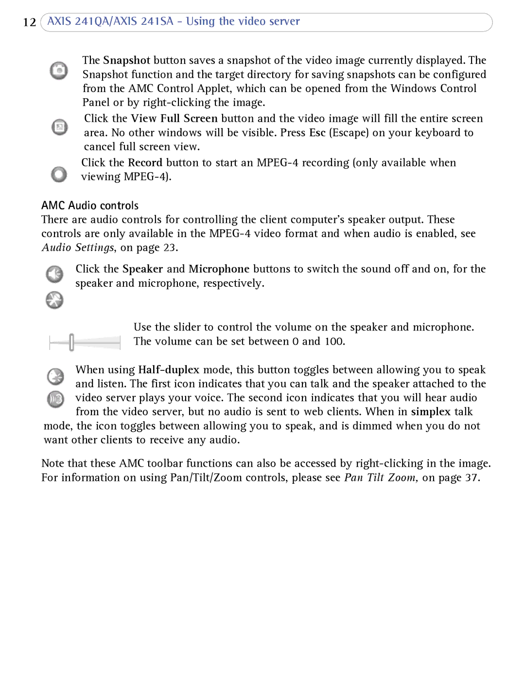 Axis Communications 241SA user manual AMC Audio controls 