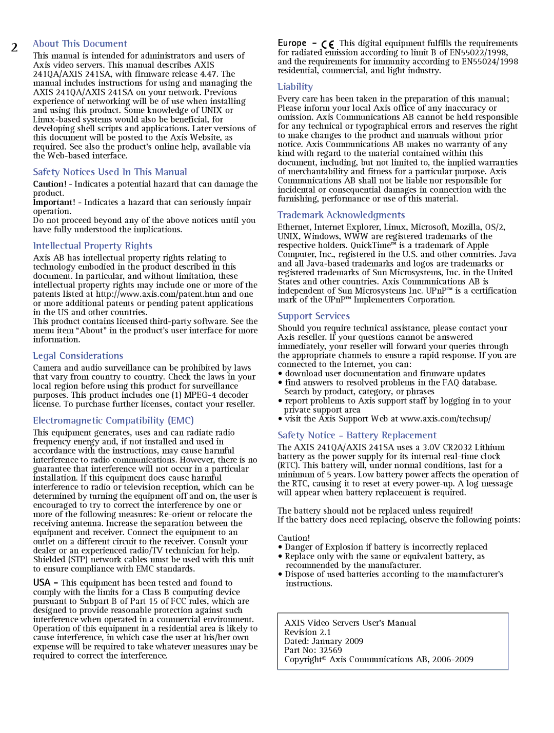 Axis Communications 241SA user manual About This Document 