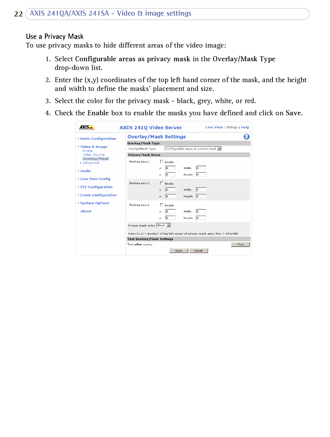 Axis Communications 241SA user manual Use a Privacy Mask 