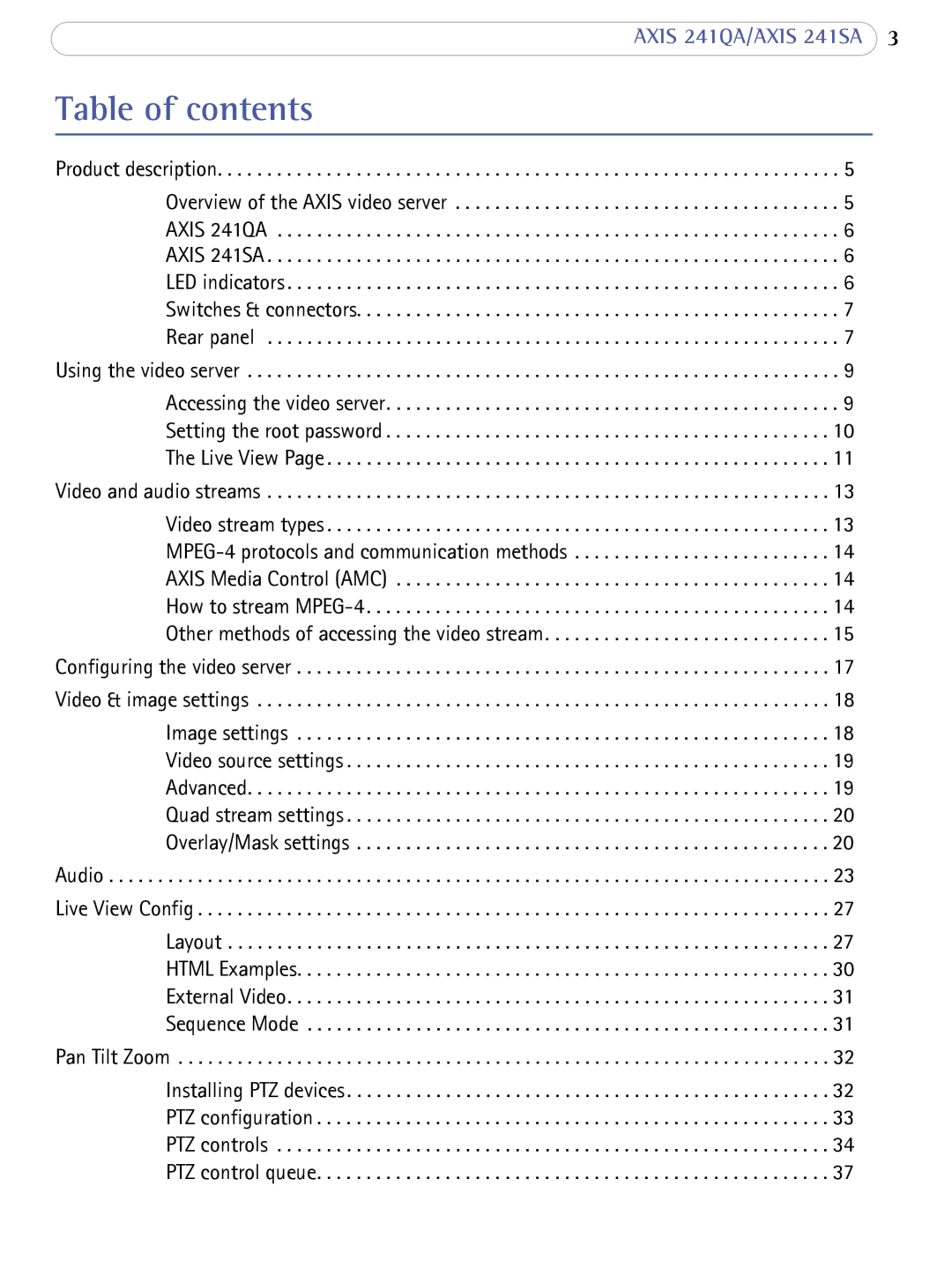 Axis Communications 241SA user manual Table of contents 