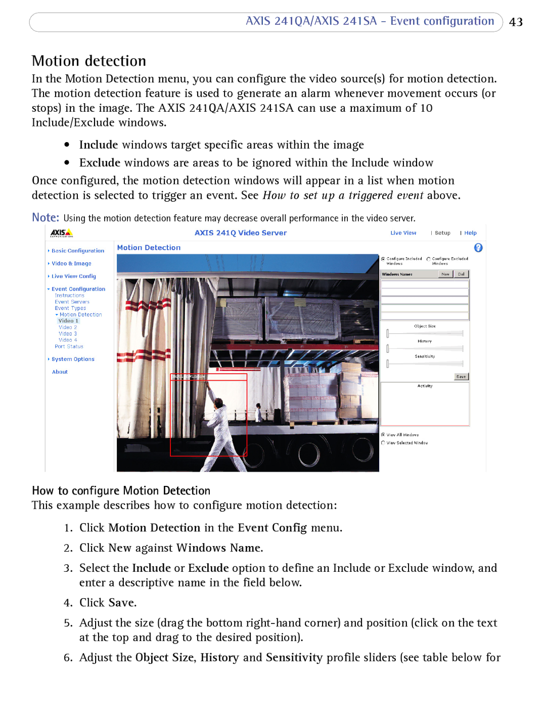 Axis Communications 241SA user manual Motion detection, How to configure Motion Detection 